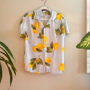 Original Use Icy Pastel Blue and Butter Yellow Summer Lemons and Leaves